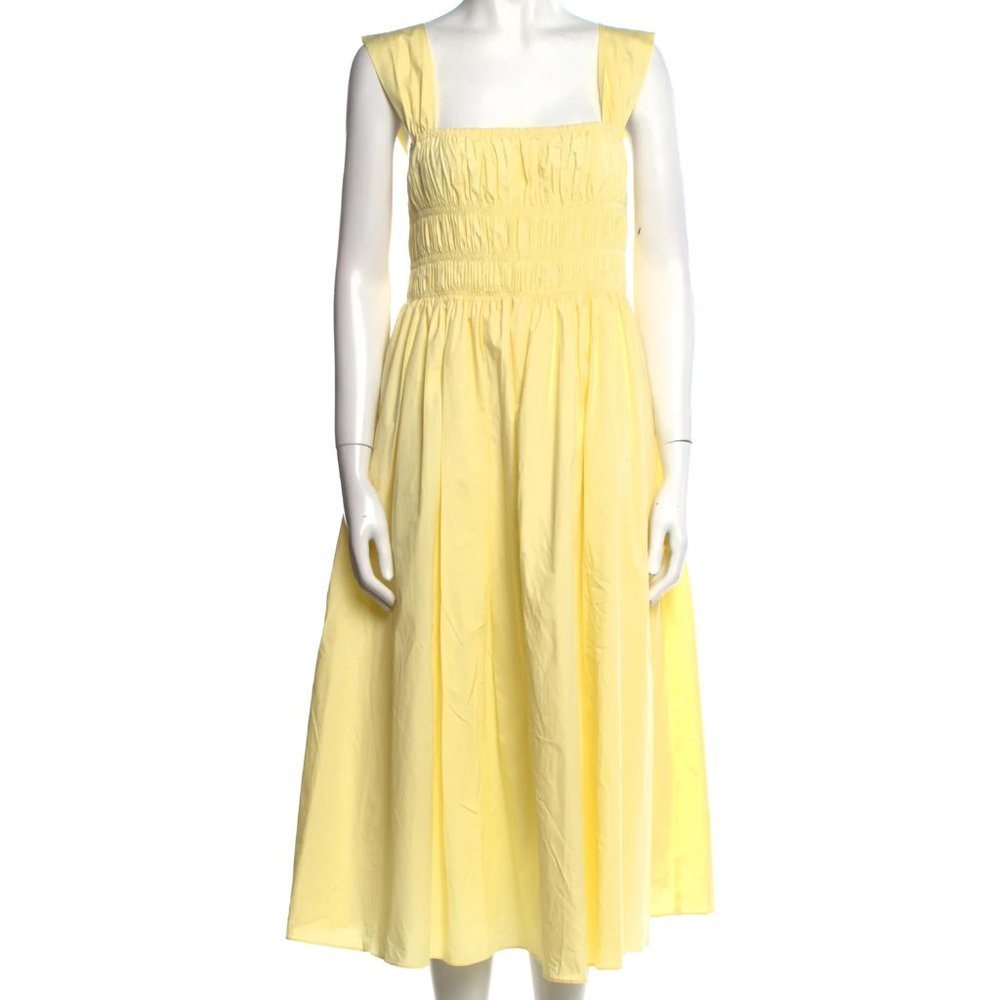 STAUD Yellow Midi Dress with Square Neck